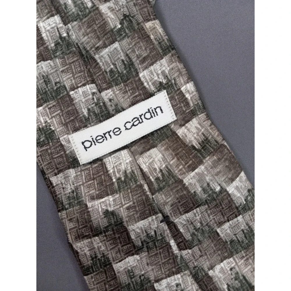 Vintage Pierre Cardin Silk Tie‎ Gray Green Geometric 90's